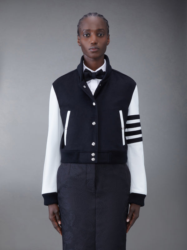 ZIBELINE CASHMERE LEATHER SLEEVE CROPPED VARSITY JACKET - featured image