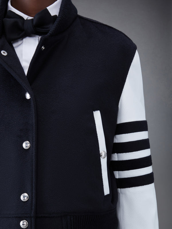 ZIBELINE CASHMERE LEATHER SLEEVE CROPPED VARSITY JACKET - image 6