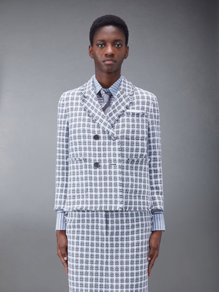 CHECK SUMMER TWEED FRAY CROPPED SACK SPORT COAT MED GREY