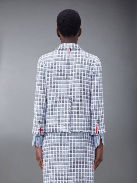 CHECK SUMMER TWEED FRAY CROPPED SACK SPORT COAT MED GREY