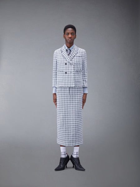 CHECK SUMMER TWEED FRAY CROPPED SACK SPORT COAT MED GREY