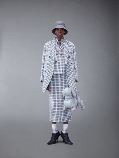 CHECK SUMMER TWEED FRAY CROPPED SACK SPORT COAT MED GREY