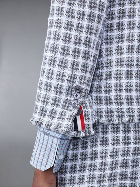 CHECK SUMMER TWEED FRAY CROPPED SACK SPORT COAT MED GREY