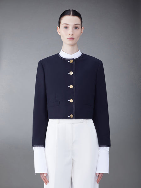 FRESCO BOX PLEAT CARDIGAN JACKET NAVY