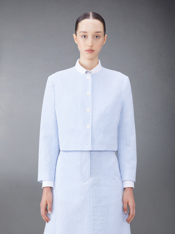 SEERSUCKER BOX PLEAT CARDIGAN JACKET - featured image