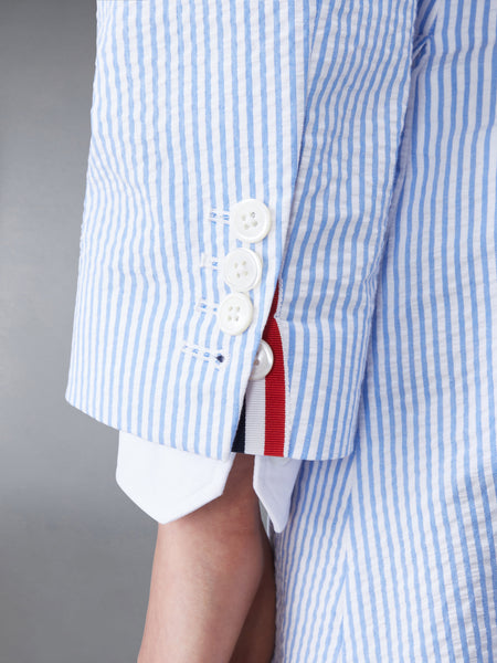 SEERSUCKER BOX PLEAT CARDIGAN JACKET BLUE