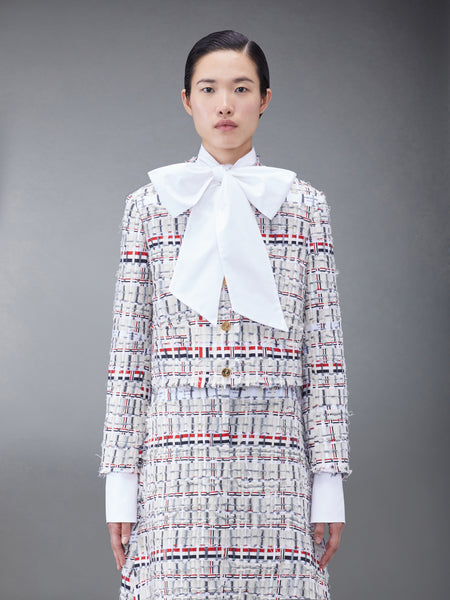 DECONSTRUCTED TWEED BOX PLEAT CARDIGAN JACKET RWBWHT
