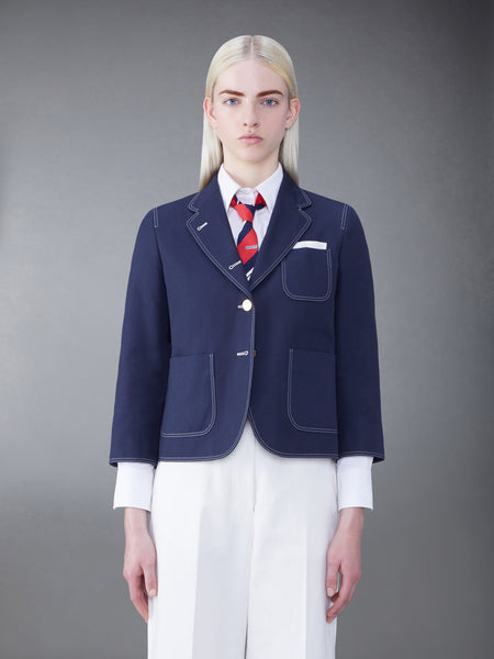COTTON CANVAS CROPPED PATCH POCKET SACK JACKET NAVY