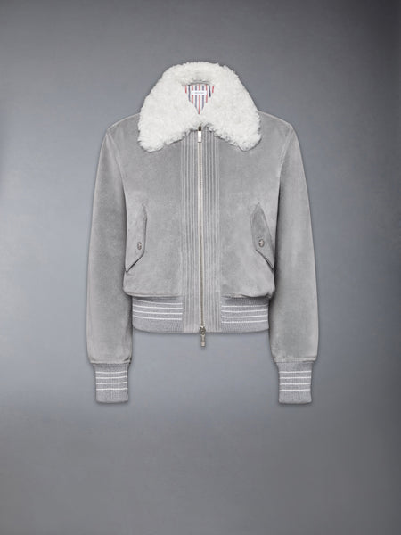 SHEARLING & SUEDE CROPPED FLIGHT JACKET MED GREY