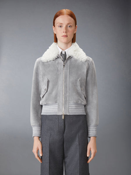 SHEARLING & SUEDE CROPPED FLIGHT JACKET MED GREY