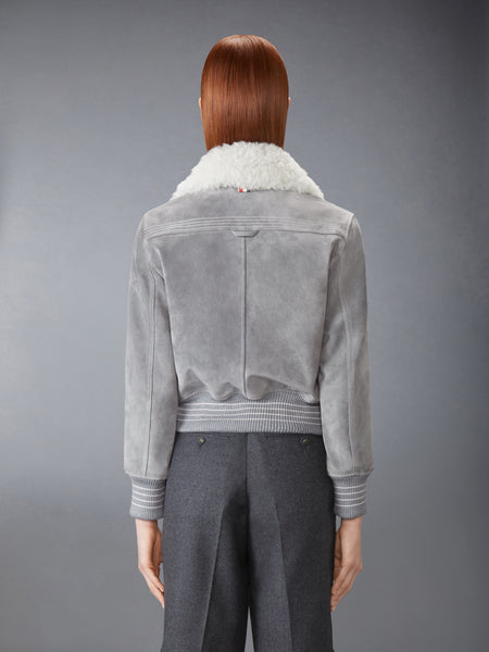 SHEARLING & SUEDE CROPPED FLIGHT JACKET MED GREY