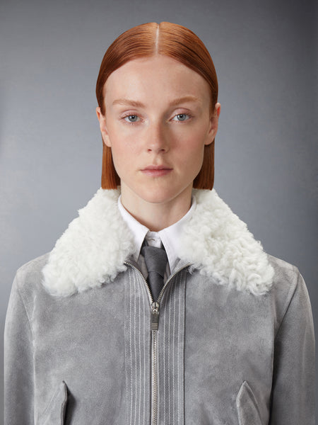 SHEARLING & SUEDE CROPPED FLIGHT JACKET MED GREY