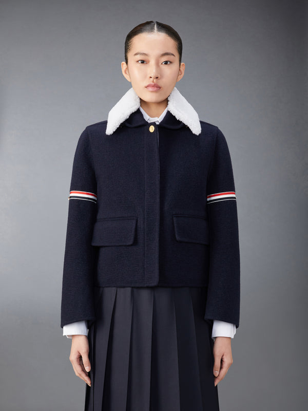 WOOL CASHMERE ARMBAND BELL SLEEVE JACKET WITH SHEARLING COLLAR - featured image