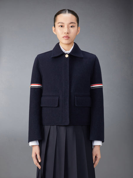 WOOL CASHMERE ARMBAND BELL SLEEVE JACKET WITH SHEARLING COLLAR NAVY