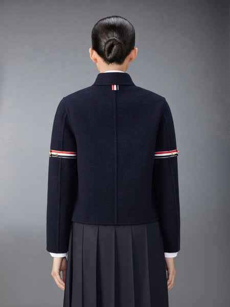 WOOL CASHMERE ARMBAND BELL SLEEVE JACKET WITH SHEARLING COLLAR NAVY