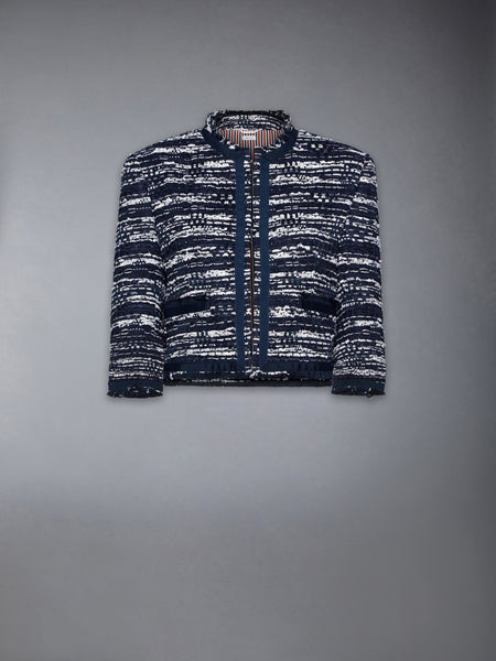 MELANGE TULLE YARN TWEED DROP BACK CARDIGAN JACKET NAVY