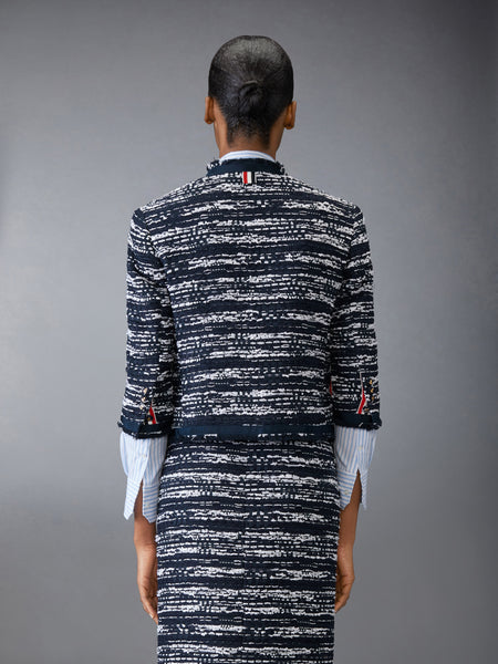 MELANGE TULLE YARN TWEED DROP BACK CARDIGAN JACKET NAVY