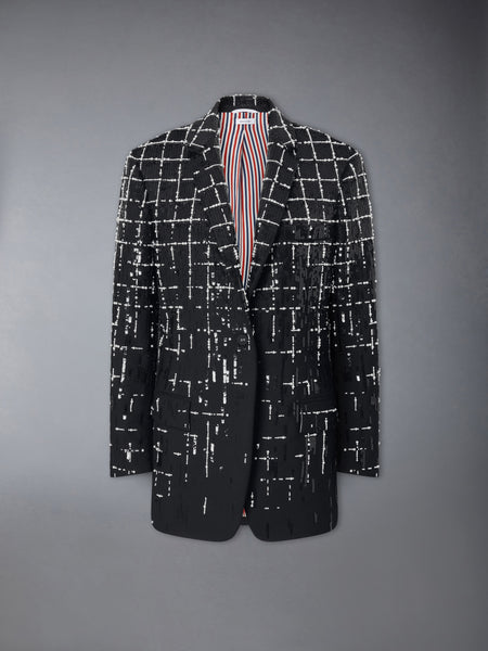 WINDOWPANE SEQUIN PEARL DEGRADE ELONGATED SPORTCOAT BLACK