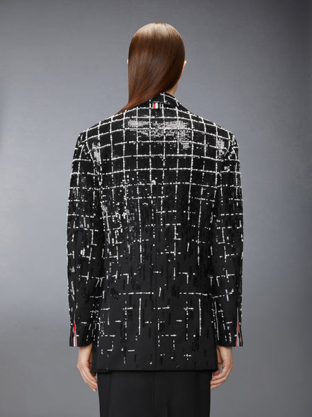 WINDOWPANE SEQUIN PEARL DEGRADE ELONGATED SPORTCOAT BLACK