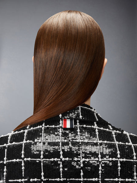 WINDOWPANE SEQUIN PEARL DEGRADE ELONGATED SPORTCOAT BLACK