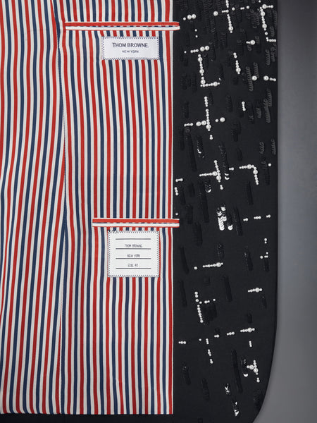 WINDOWPANE SEQUIN PEARL DEGRADE ELONGATED SPORTCOAT BLACK