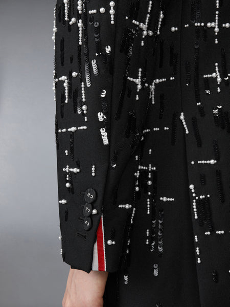 WINDOWPANE SEQUIN PEARL DEGRADE ELONGATED SPORTCOAT BLACK