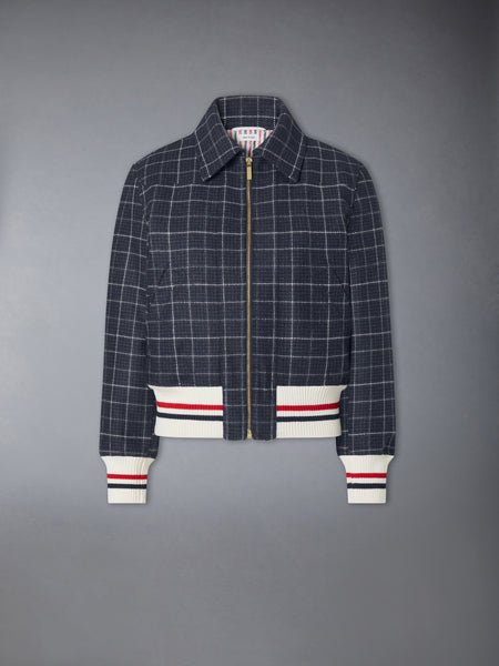 WINDOWPANE HOUNDSTOOTH TEVIOT TWEED CROPPED FLIGHT JACKET NAVY