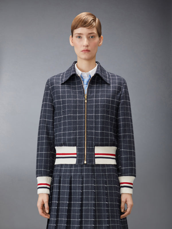 WINDOWPANE HOUNDSTOOTH TEVIOT TWEED CROPPED FLIGHT JACKET - image 1