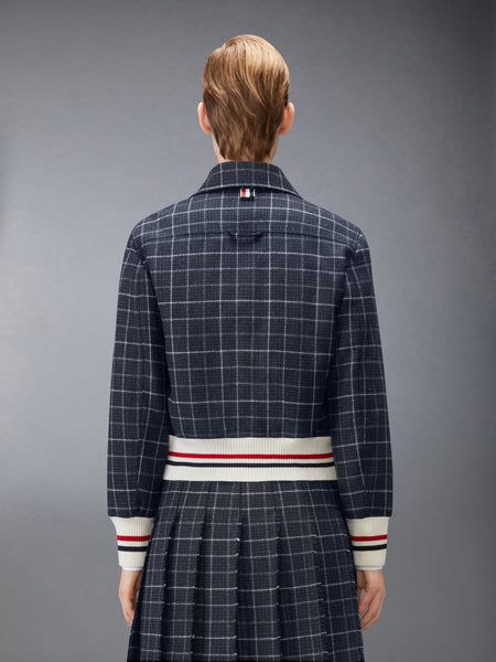 WINDOWPANE HOUNDSTOOTH TEVIOT TWEED CROPPED FLIGHT JACKET NAVY