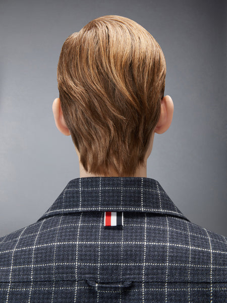 WINDOWPANE HOUNDSTOOTH TEVIOT TWEED CROPPED FLIGHT JACKET NAVY