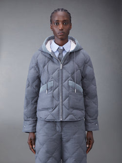 SUPER 120'S TWILL DOWN HOODED PATCH POCKET JACKET