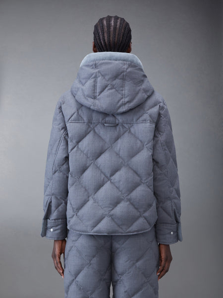 SUPER 120'S TWILL DOWN HOODED PATCH POCKET JACKET MED GREY
