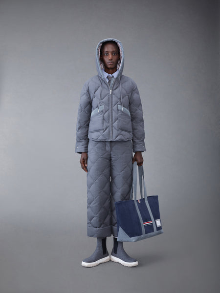 SUPER 120'S TWILL DOWN HOODED PATCH POCKET JACKET MED GREY