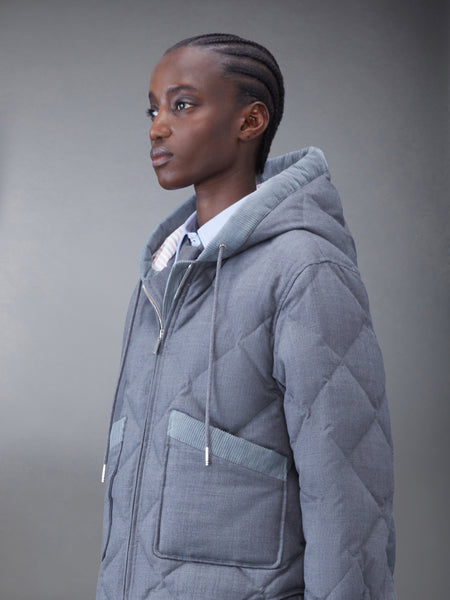 SUPER 120'S TWILL DOWN HOODED PATCH POCKET JACKET MED GREY