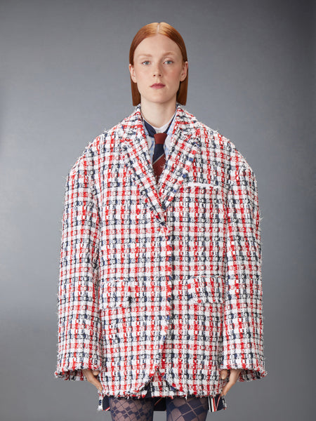 GINGHAM SATIN RIBBON TWEED COCOON SPORTCOAT RWBWHT