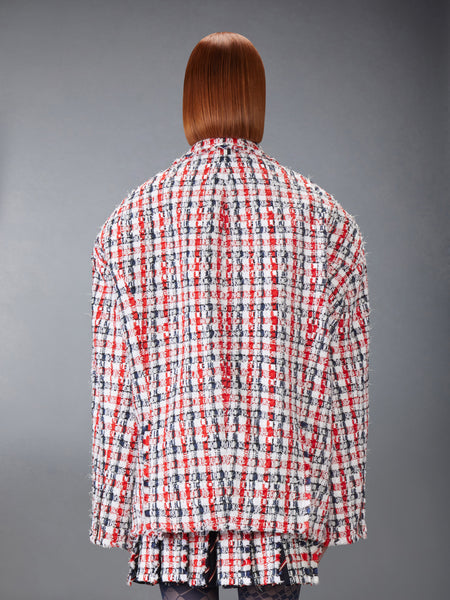 GINGHAM SATIN RIBBON TWEED COCOON SPORTCOAT RWBWHT