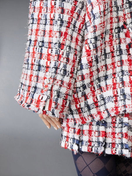 GINGHAM SATIN RIBBON TWEED COCOON SPORTCOAT RWBWHT