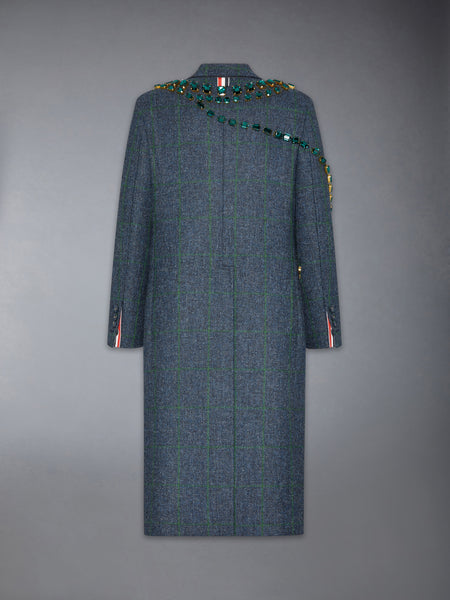 WINDOWPANE HUNTING TWEED TROMPE L'OEIL JACKET WITH SWAROVSKI CRYSTAL DEEP BLUE