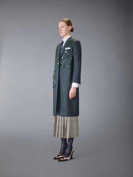 WINDOWPANE HUNTING TWEED TROMPE L'OEIL JACKET WITH SWAROVSKI CRYSTAL DEEP BLUE