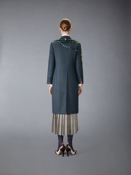 WINDOWPANE HUNTING TWEED TROMPE L'OEIL JACKET WITH SWAROVSKI CRYSTAL DEEP BLUE