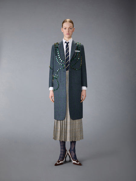 WINDOWPANE HUNTING TWEED TROMPE L'OEIL JACKET WITH SWAROVSKI CRYSTAL DEEP BLUE