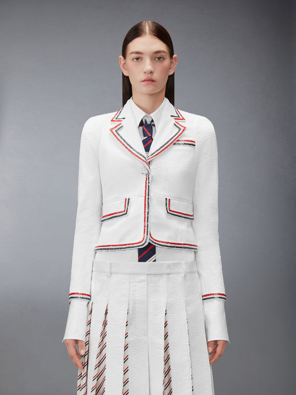 SOLID SEERSUCKER CROPPED JACKET - image 1
