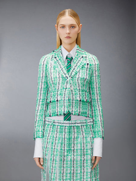 STRIPED SHEER TWEED CROPPED JACKET GREEN