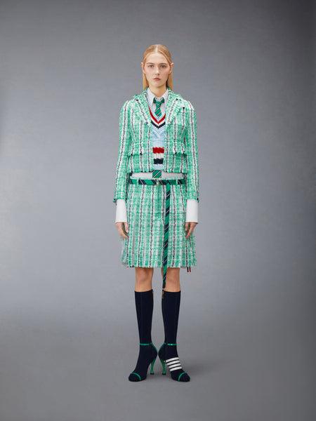 STRIPED SHEER TWEED CROPPED JACKET GREEN