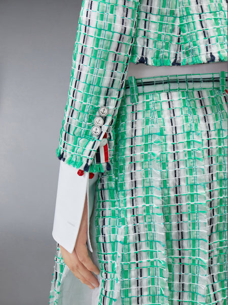 STRIPED SHEER TWEED CROPPED JACKET GREEN