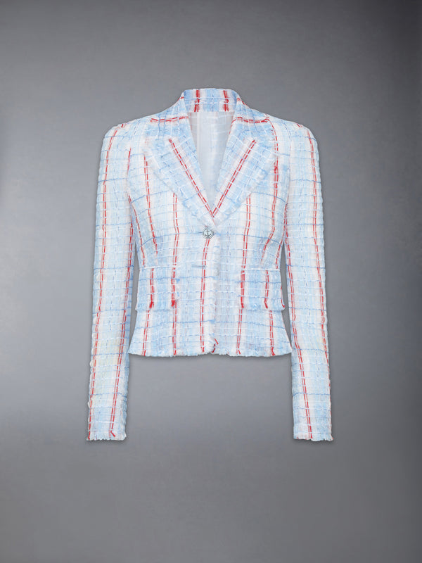 STRIPED SHEER TWEED CROPPED JACKET WITH FRAY EDGE - featured image