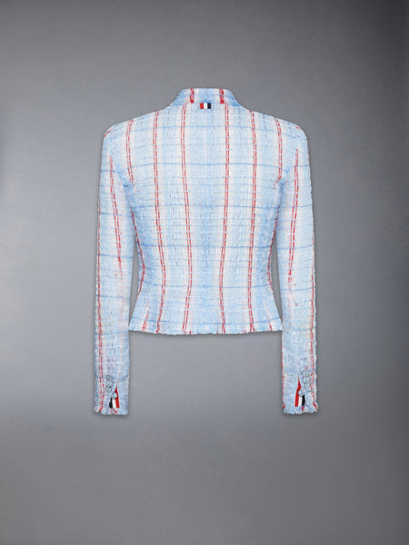 STRIPED SHEER TWEED CROPPED JACKET WITH FRAY EDGE LIGHT BLUE