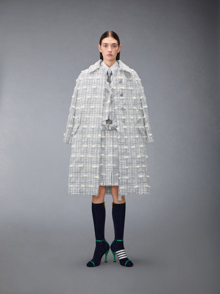 REPP STRIPE POUF TWEED CROPPED JACKET MED GREY