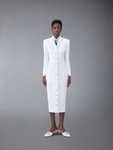 WOOL CREPE MOULDED SHOULDER MAXI DRESS WHITE
