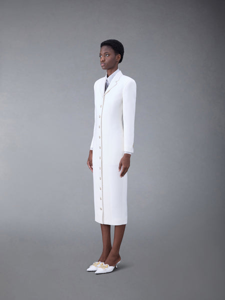 WOOL CREPE MOULDED SHOULDER MAXI DRESS WHITE